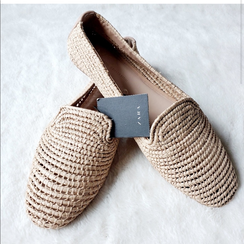 ZARA nude weaved loafer flats